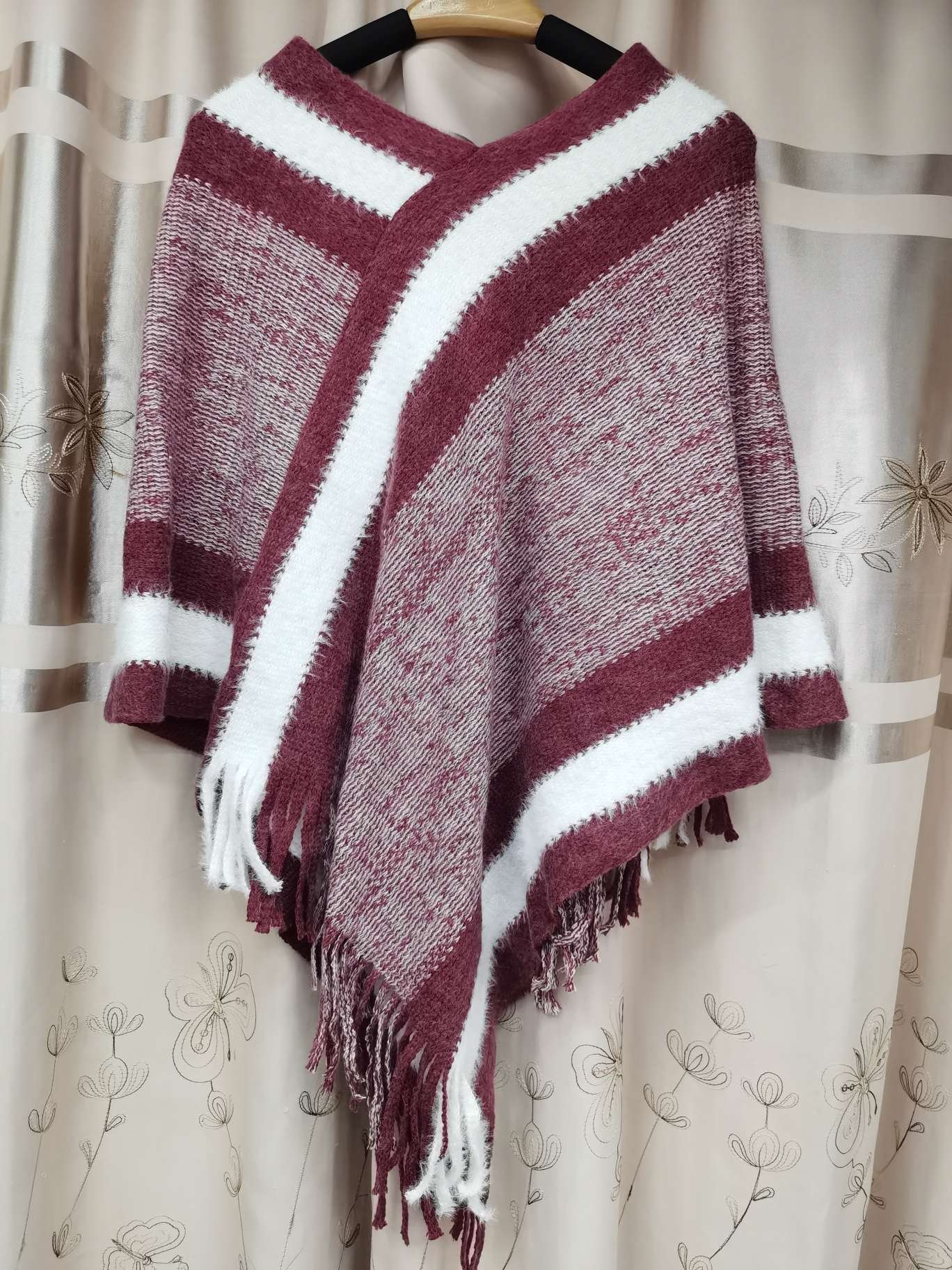 Versátil punto lana cape cape primavera otoño new rainbow rayas flecos cape cape mujer detail image 13