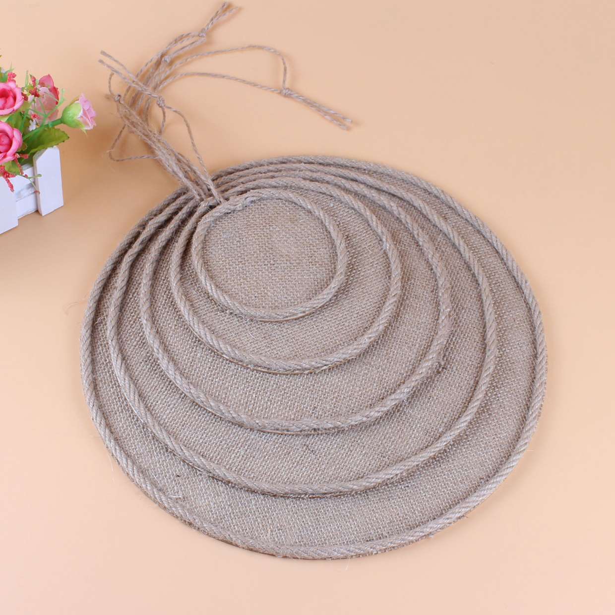 幼儿园场地布置创意麻布盘DIY环创手工作品材料底盘墙面装饰吊饰