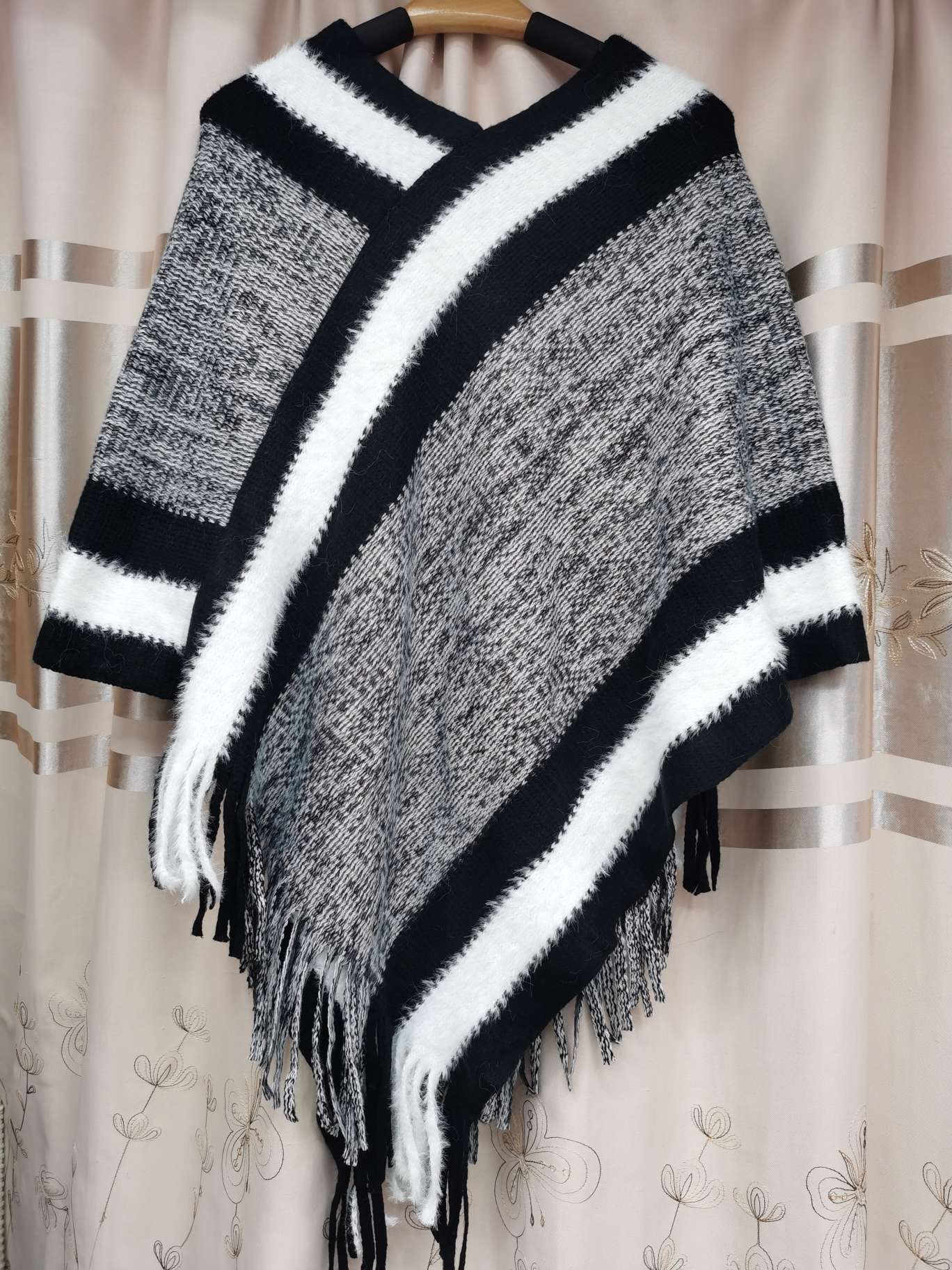 Versátil punto lana cape cape primavera otoño new rainbow rayas flecos cape cape mujer detail image 14