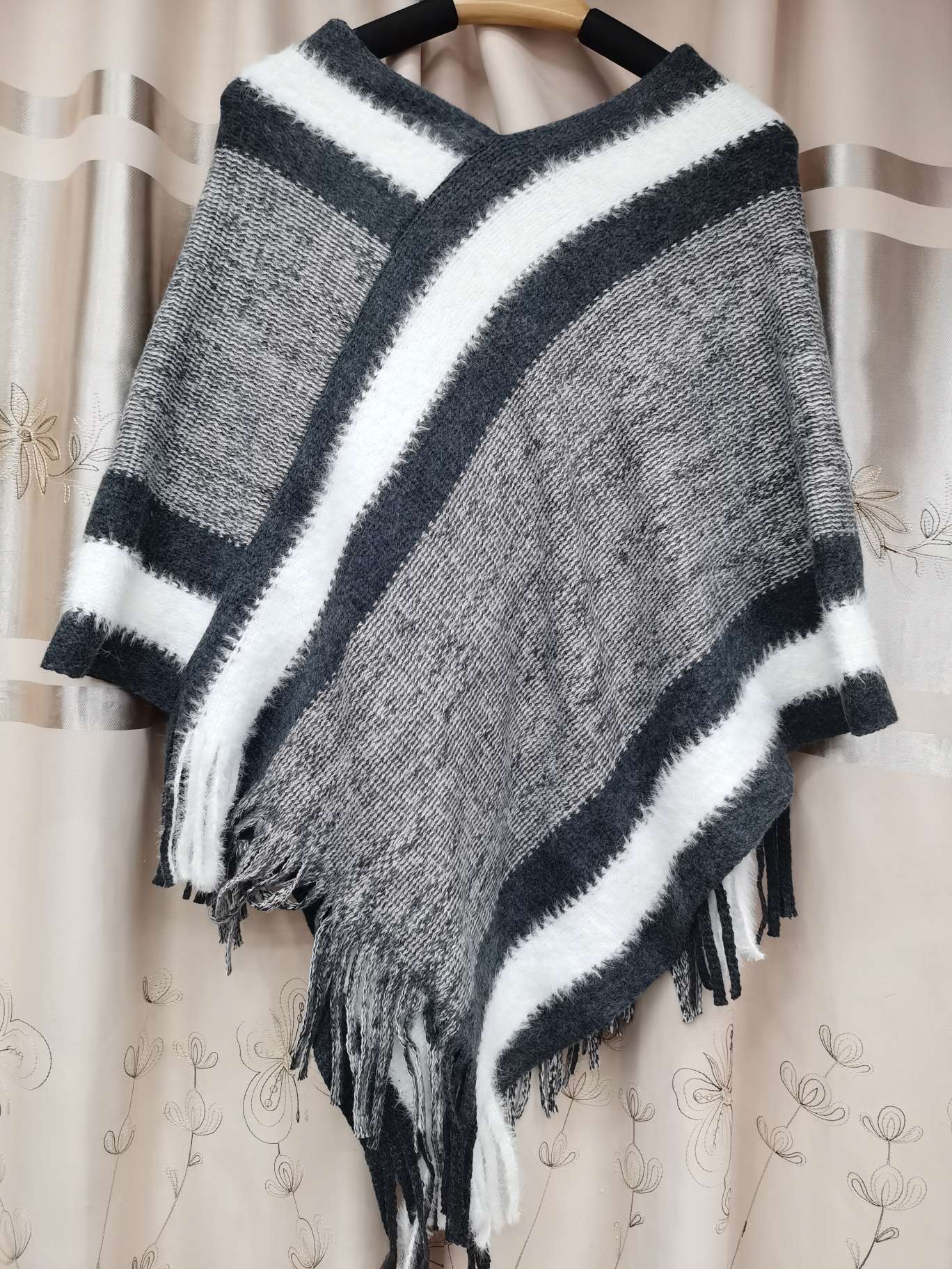 Versátil punto lana cape cape primavera otoño new rainbow rayas flecos cape cape mujer detail image 11
