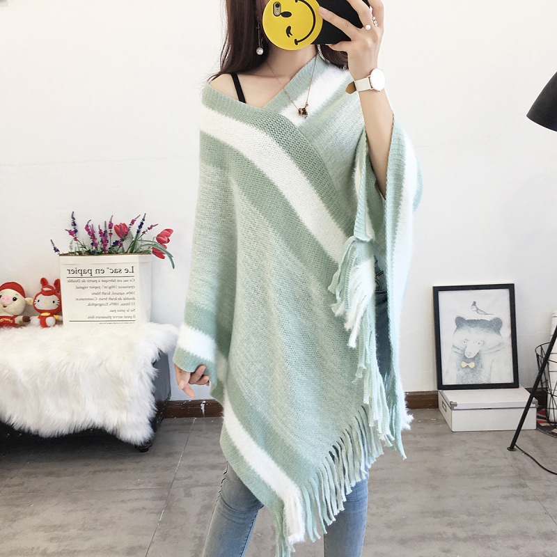 Versátil punto lana cape cape primavera otoño new rainbow rayas flecos cape cape mujer Item Picture