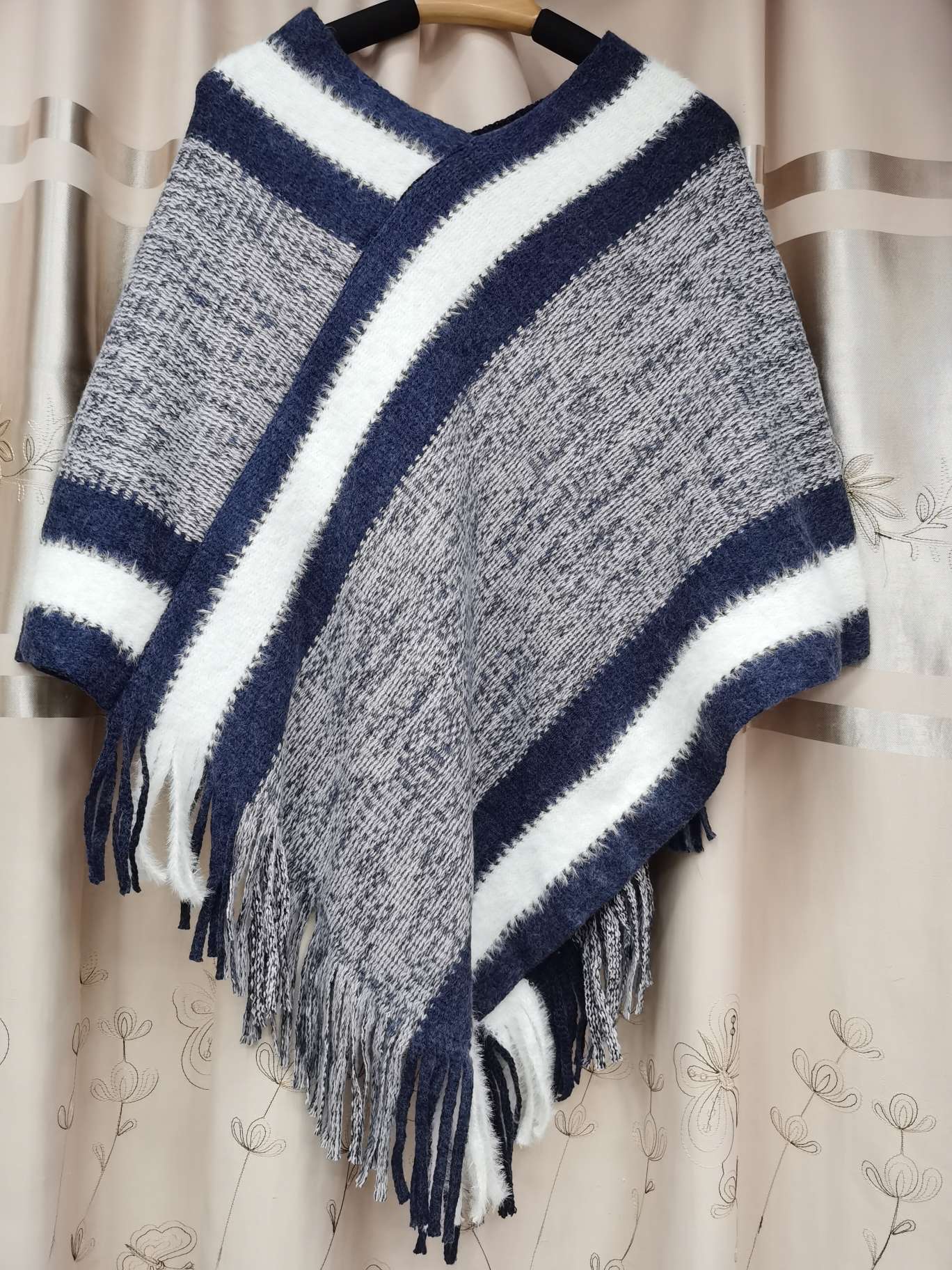 Versátil punto lana cape cape primavera otoño new rainbow rayas flecos cape cape mujer detail image 12