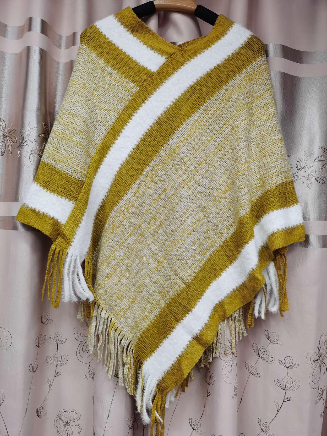 Versátil punto lana cape cape primavera otoño new rainbow rayas flecos cape cape mujer detail image 8