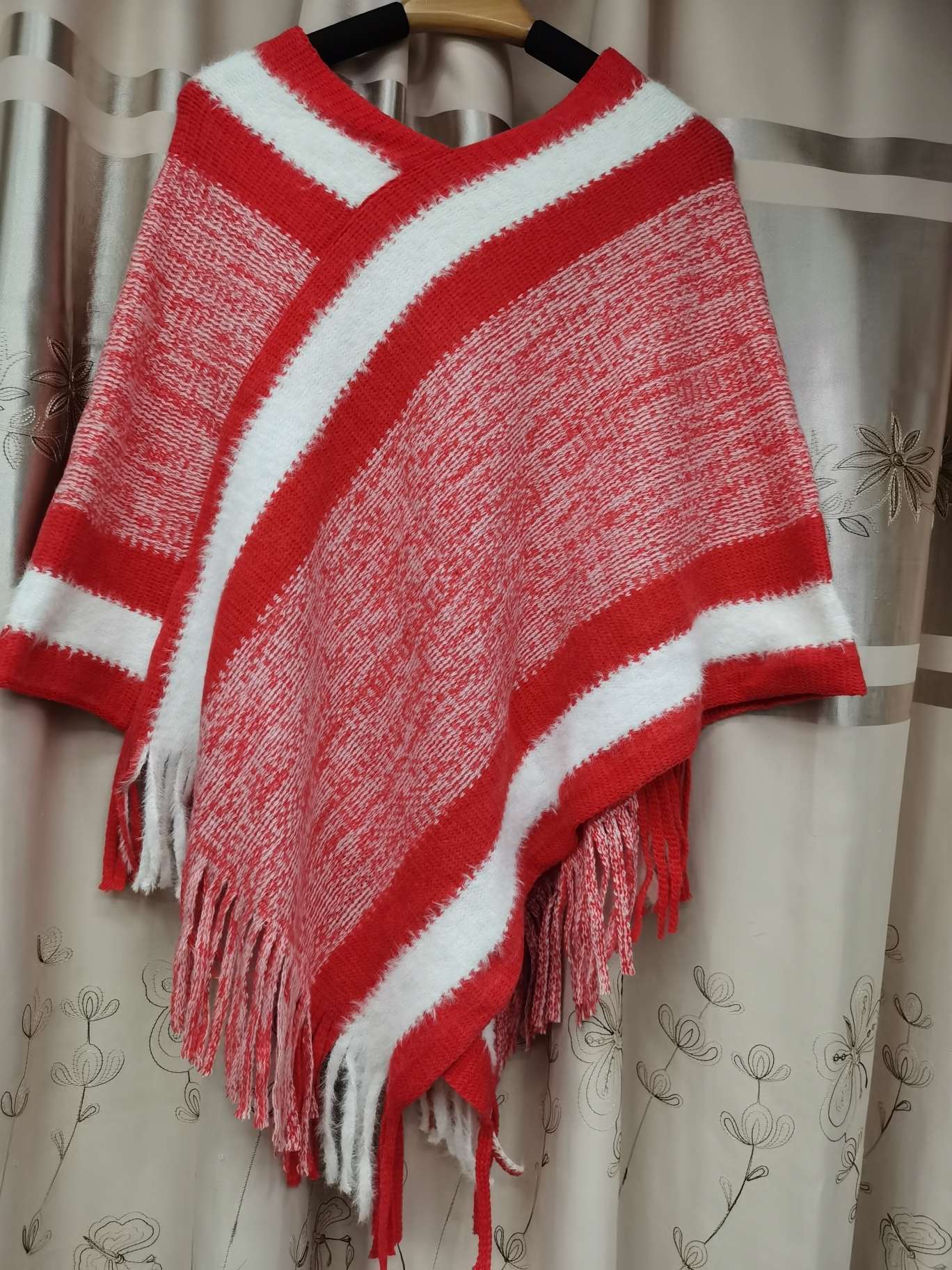 Versátil punto lana cape cape primavera otoño new rainbow rayas flecos cape cape mujer detail image 2