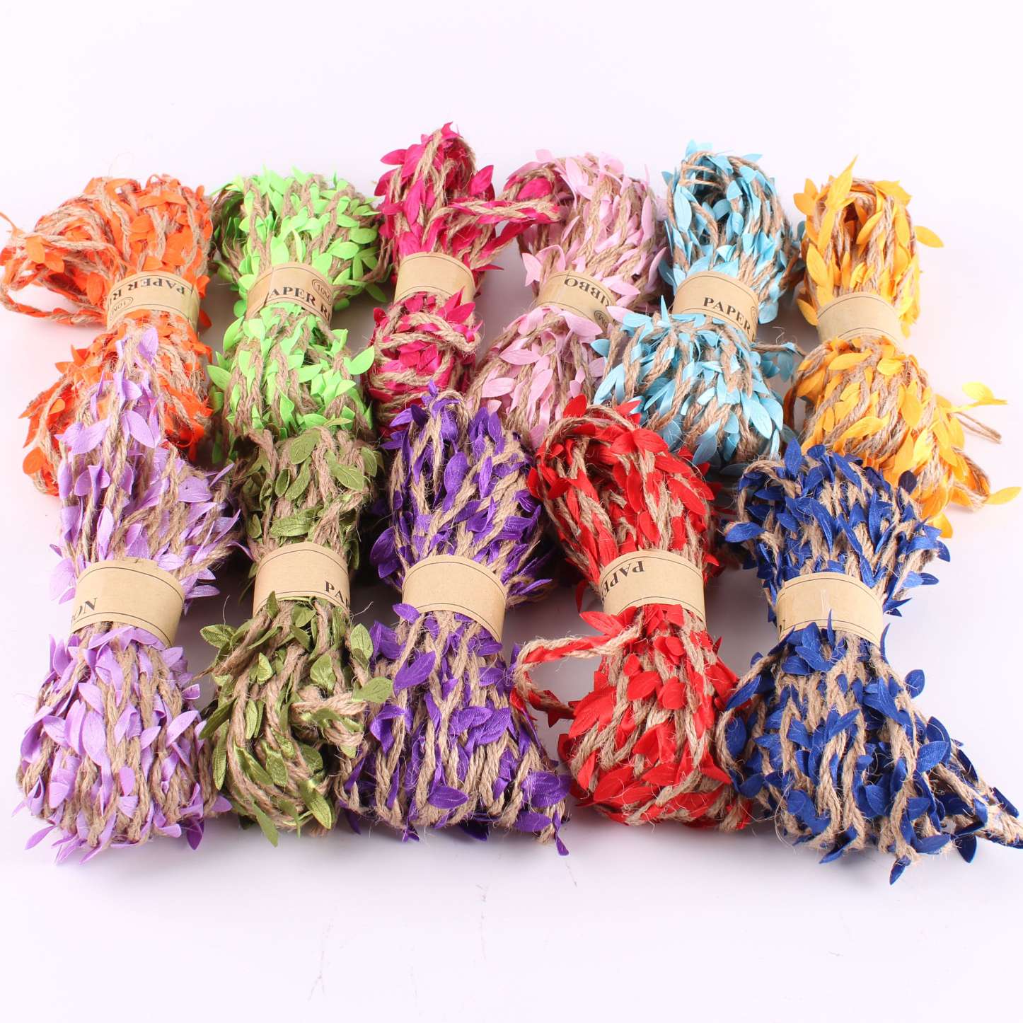 Creative DIY handmade twine leaves twine green leaves colorful forest rope fresh decorative packaging flowers with ribbon thumbnail