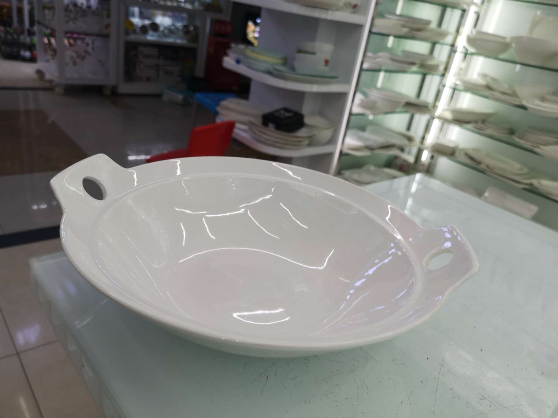 12寸双耳碗白色陶瓷碗无花色碗图