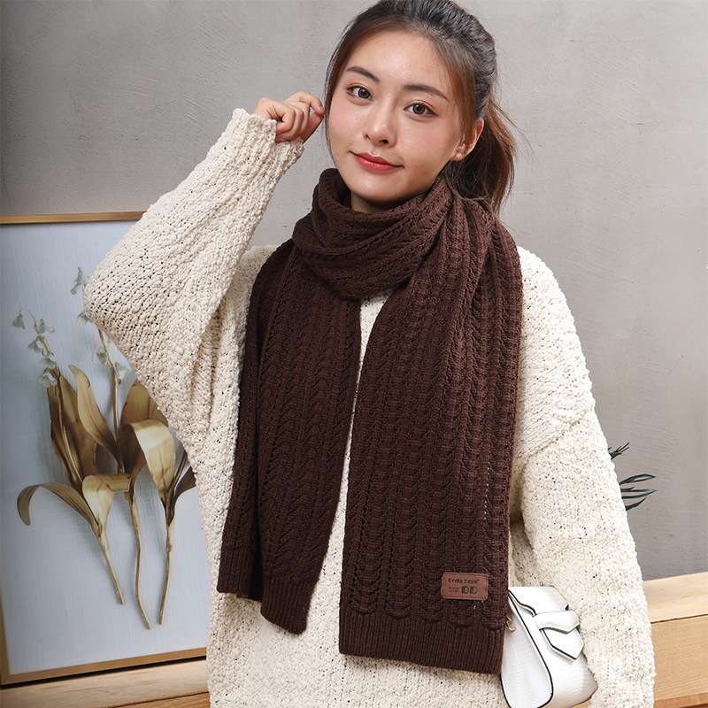 New Korean style knitted scarf and scarf for autumn and winter, fashionable and versatile, long woolen scarf, artistic and retro, solid color knitted crocheted and hollowed-out scarf for women Application Scenario