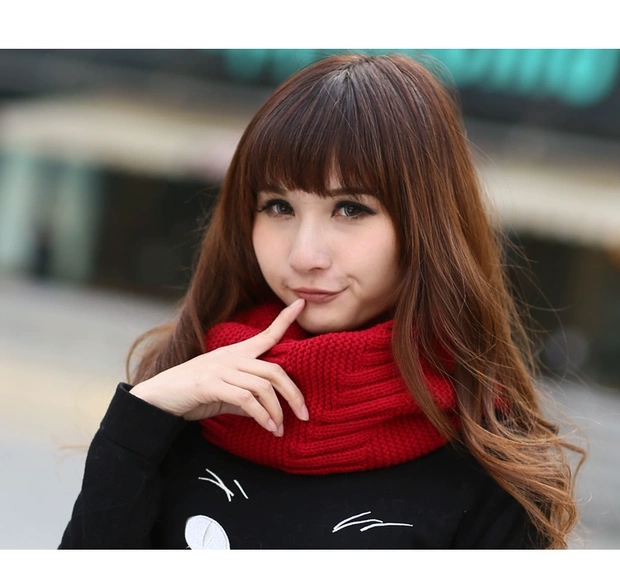 New classic Korean spring and Autumn winter knit wool scarf headgear female students versatile thick warm scarf black neck cover thumbnail