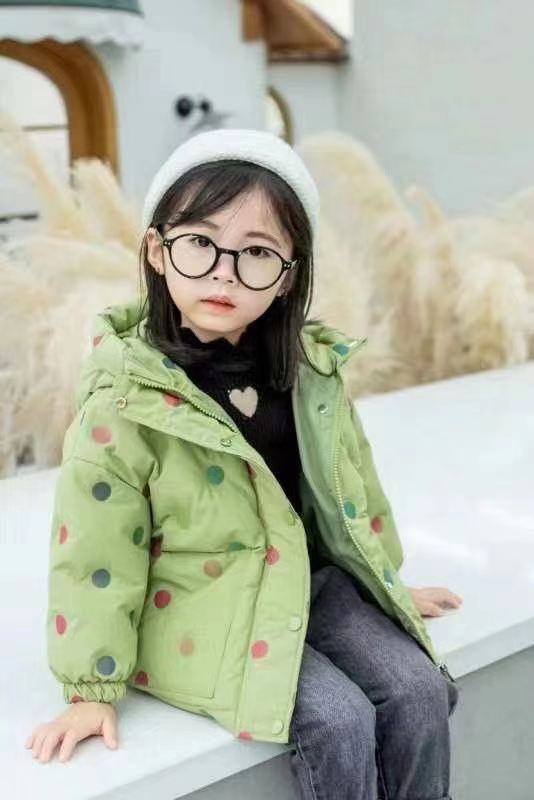 外套波点连帽压花新款冬装女童宝宝羽绒服女童