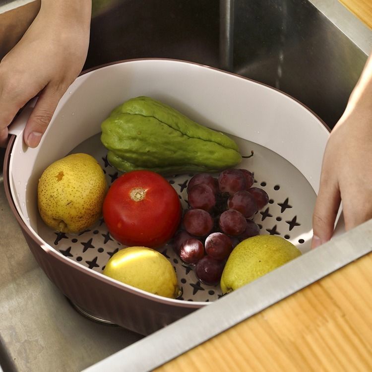 网红水果盘果篮客厅塑料双层洗菜篮子家用厨房洗菜盆沥水篮筐神器详情图8