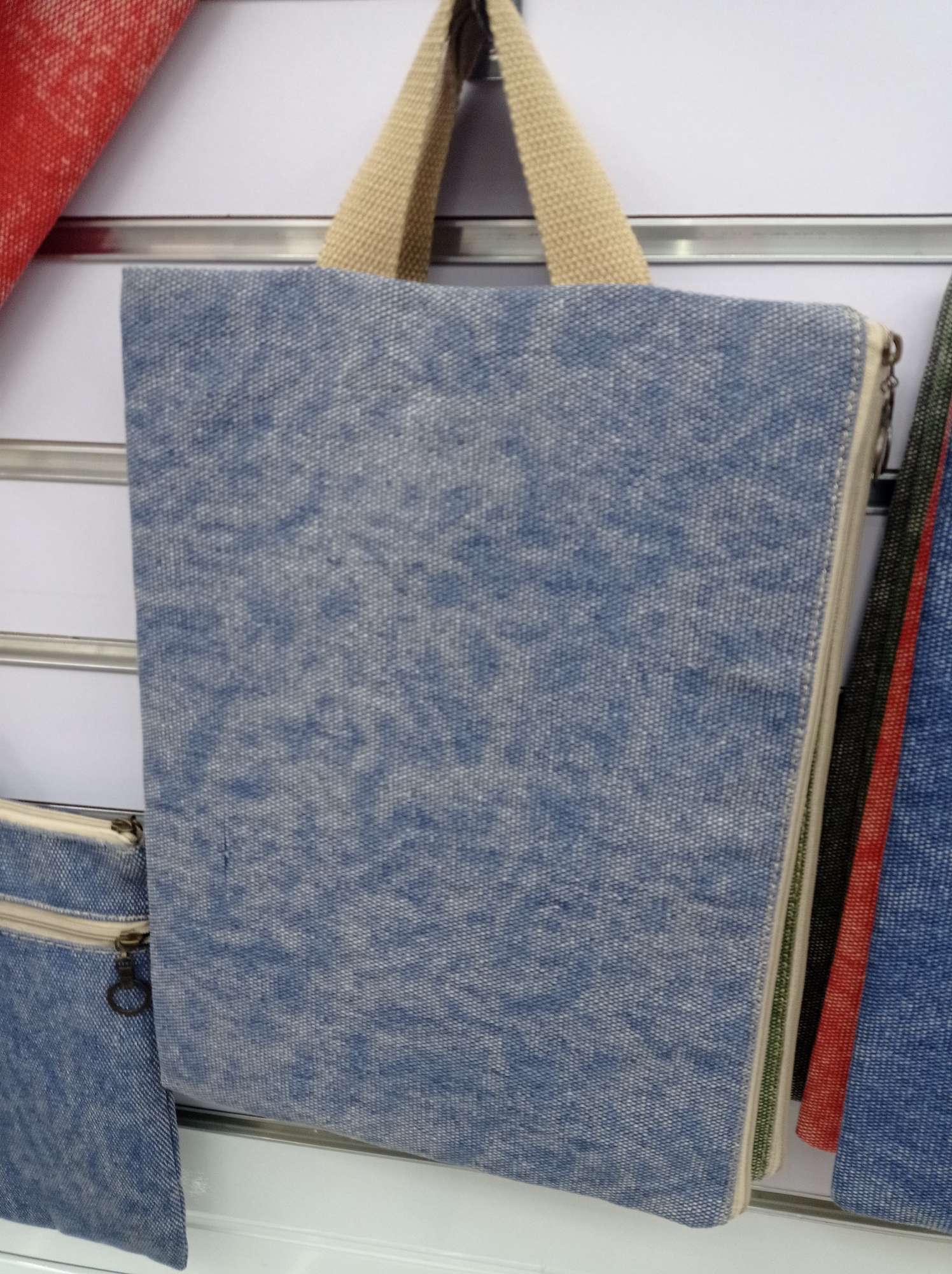 布禾初新款牛仔布料蓝灰色拉链学生办公文件袋收纳批发图