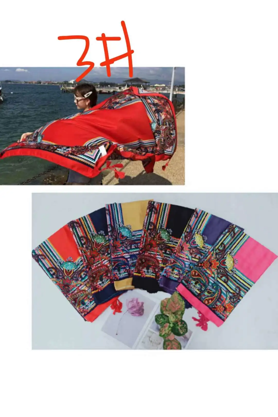 Pañuelo de algodón y cáñamo mujer estilo étnico bohemio overside protección solar vacacional pañuelo de playa con flecos capa del mar capa de las mujeres cuatro estaciones pañuelo detail image 2