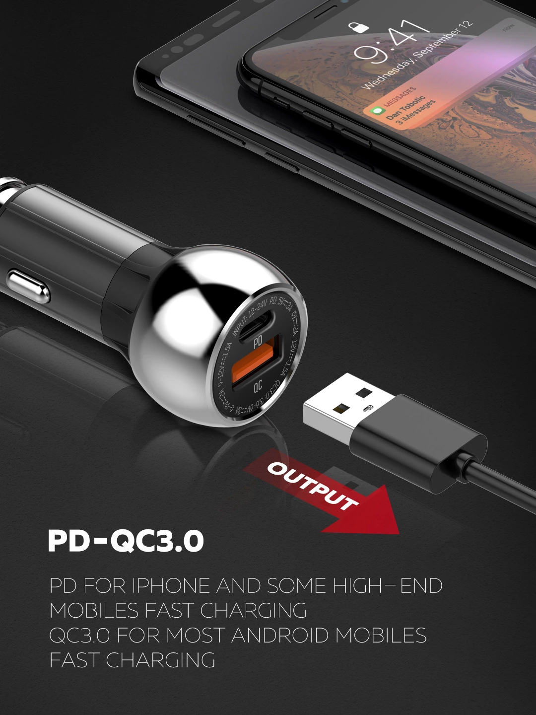 LDNIO力德诺 热卖新款PD+QC3.0 双USB车充 手机快充平板车载充电器详情图9