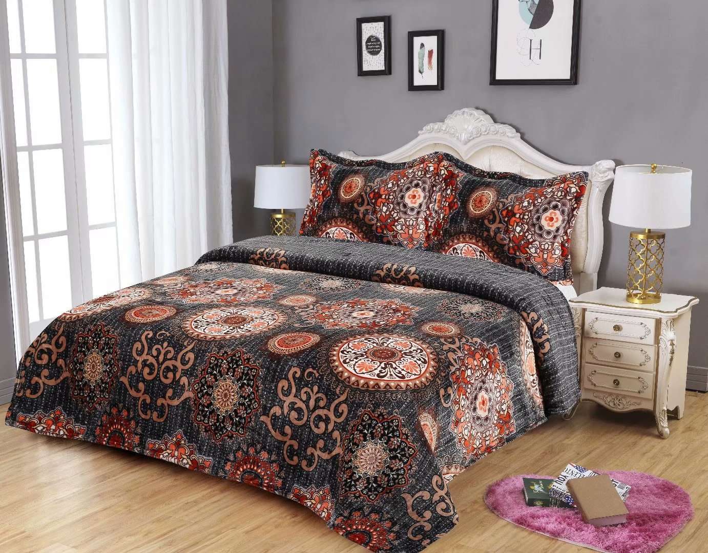 New Three-Piece Flannel Comforter Set Retro