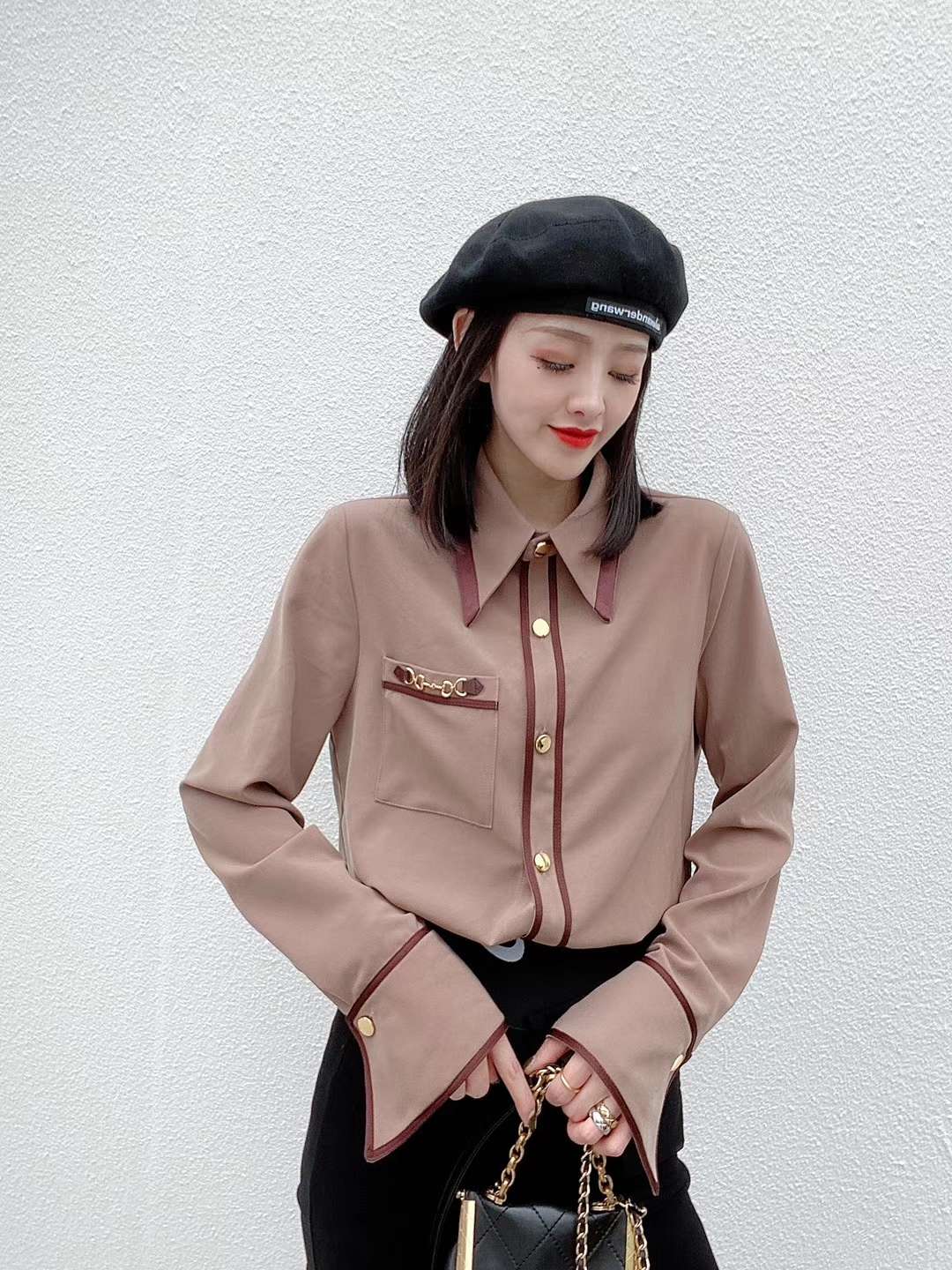欧货拼色衬衫详情图1