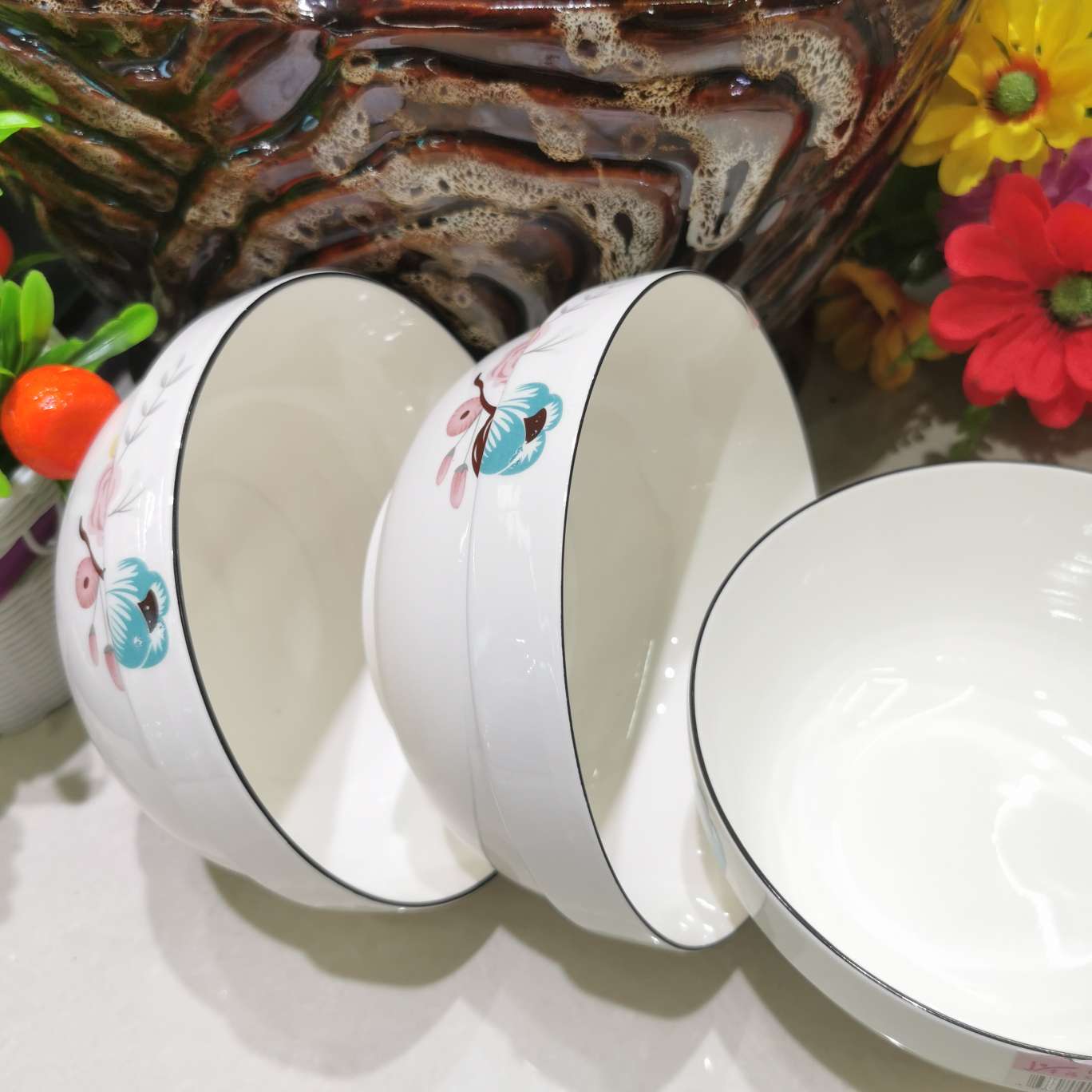 6 Edge Bowl Spring Warm Flowers Ceramic Daily Household Goods Quality Is Reliable