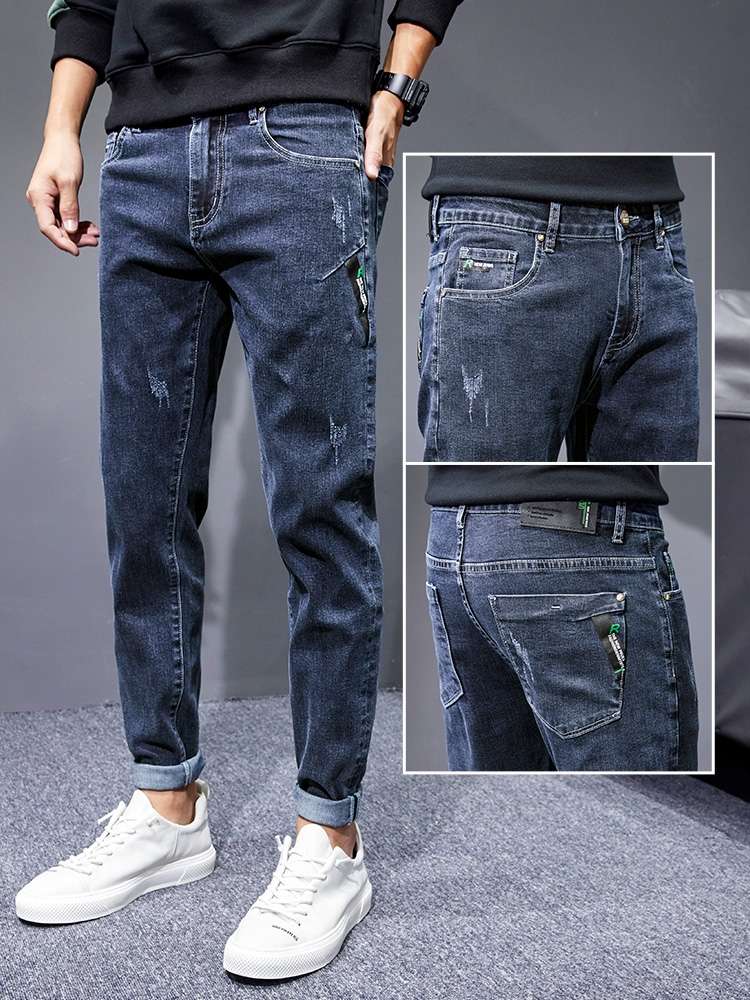 Autumn and winter denim long pants men's trendy brand straight-leg high-end casual fashion slim-fit small leg winter pants 2020 new style