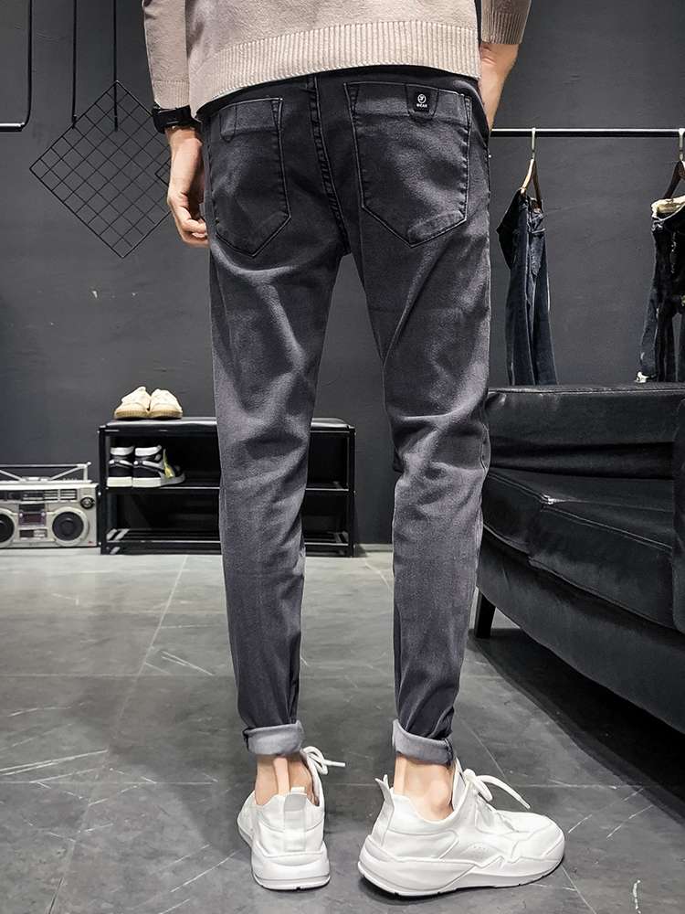 Autumn and winter denim long pants, a trendy men's straight-leg high-end casual and fashionable slimming winter pants