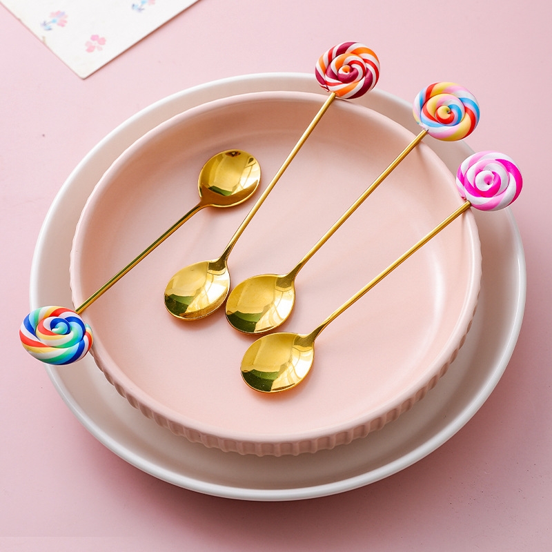 摔不坏的棒棒糖不锈钢搅拌勺子韩式可爱创意水果叉冰淇淋勺汤勺创意棒棒糖钛金勺叉详情图1