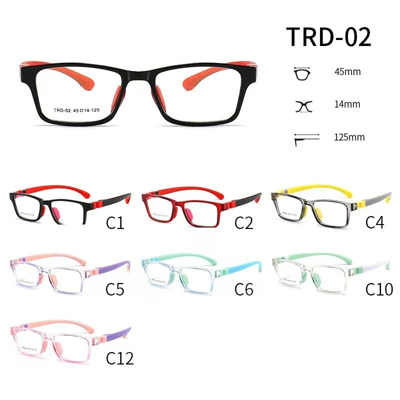 TRD-02有现货硅胶TR超轻近视眼镜框架儿童小学生硅胶眼镜框斜视弱视远视散光矫正可配度数眼镜架图