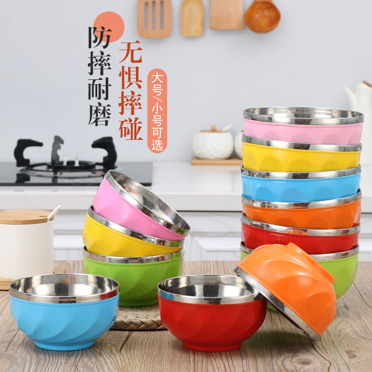 【6个装六个色】不锈钢饭碗双层防烫防摔隔热彩色碗吃饭碗13/15cm详情图2