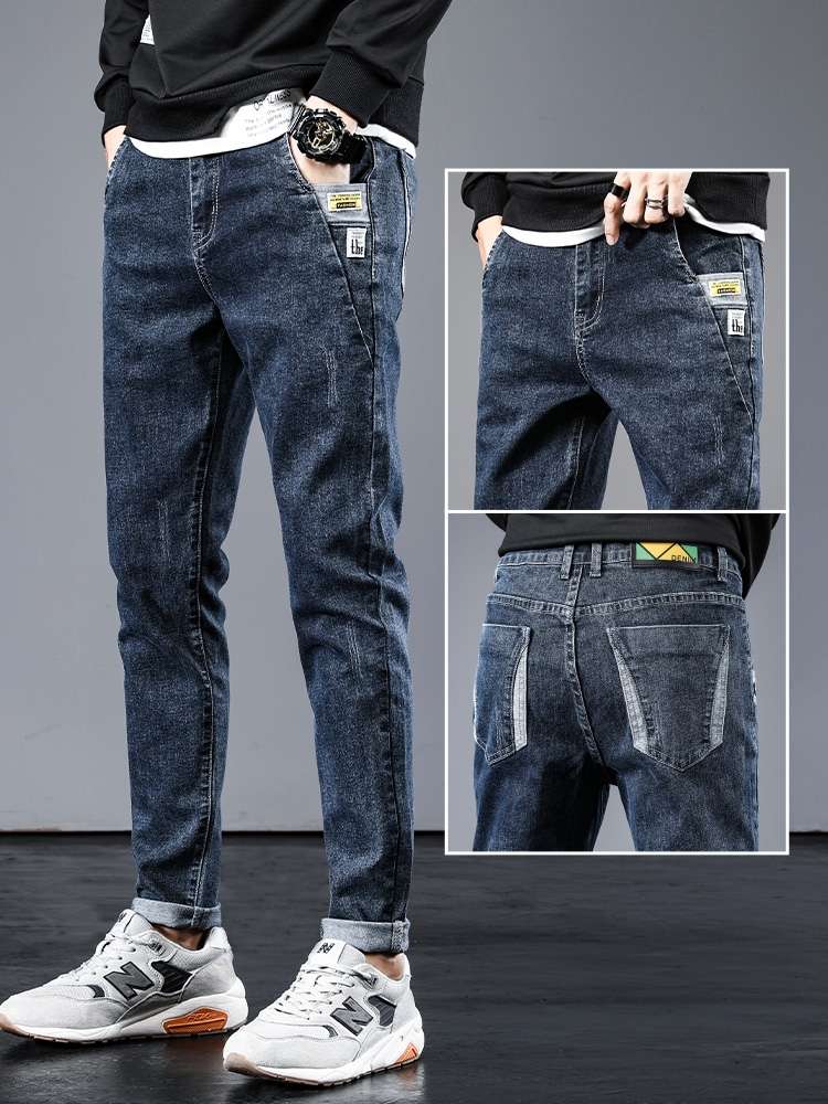 Men's straight-leg jeans, trendy brand Harun pants men's 2020 autumn/winter new fleece pants detail image 1