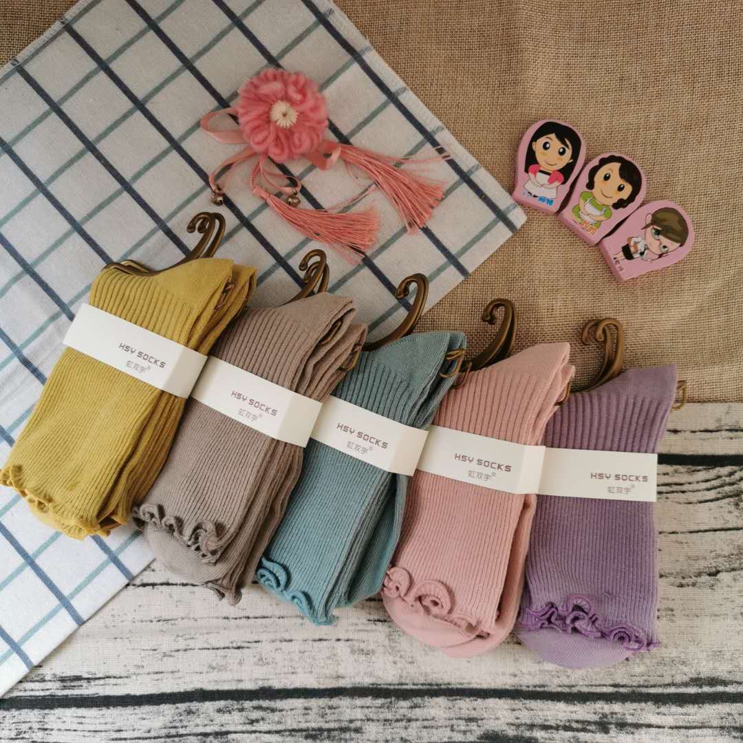 袜子批发 木耳边精梳棉双针女袜 爆款时尚女袜详情图1