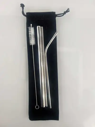 Flannel Bag Stainless Steel Straw