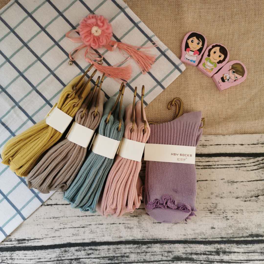 袜子批发 木耳边精梳棉双针女袜 爆款时尚女袜详情图6