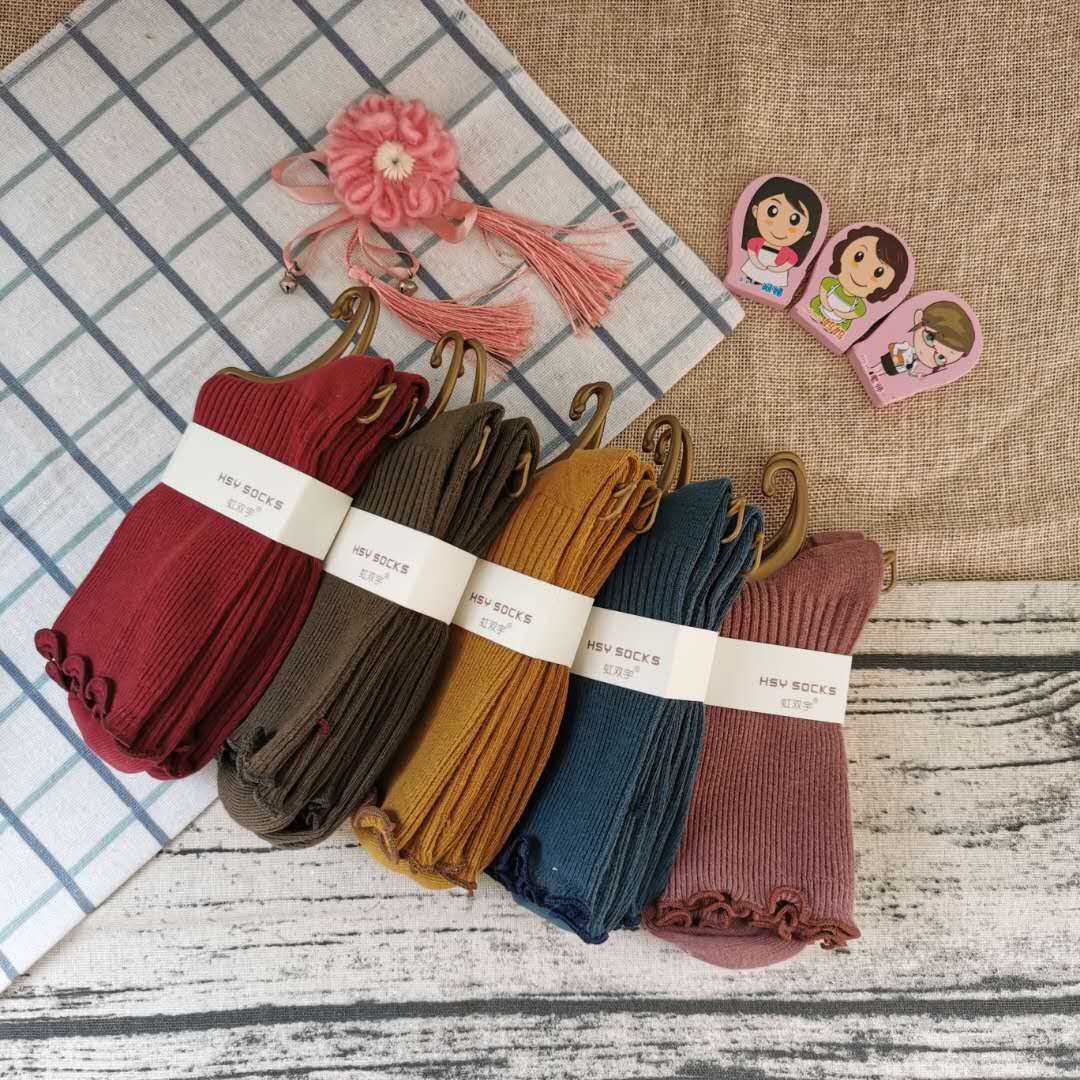 袜子批发 木耳边精梳棉双针女袜 爆款时尚女袜详情图2