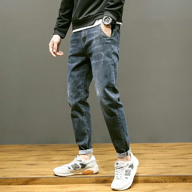 Stretch jeans for men, slightly loose straight-leg pants, trendy brand Harun pants for men, 2020 autumn/winter new style fleece pants detail image 3