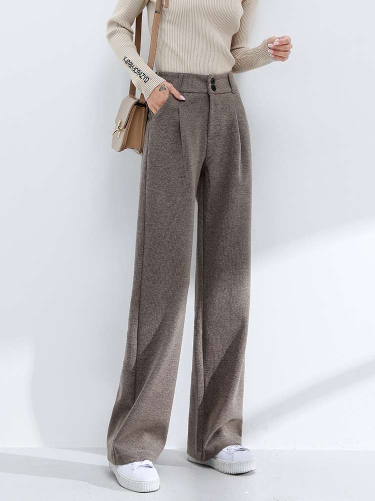 Woolen Wide Leg Pants Women Autumn And Winter High Waist Sag New Pants Casual Plus Fleece Thick Loose Drag Straight Trousers