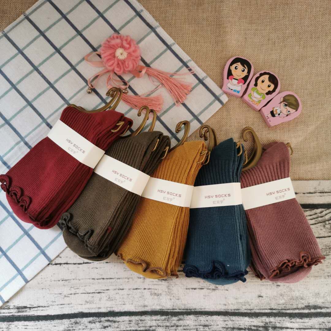 袜子批发 木耳边精梳棉双针女袜 爆款时尚女袜详情图4