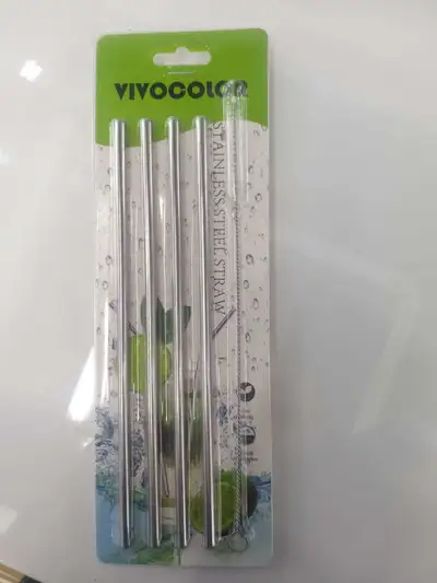 4 Straight 1 Brush Stainless Steel Straws