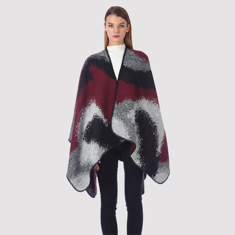 A new and popular European and American women's shawl cape with multi-color faux cashmere rendered autumn and winter oversized and thickened slit scarf, versatile shawl and scarf detail image 4