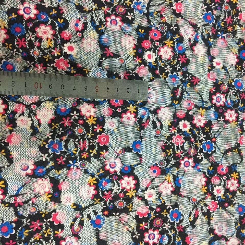 Small floral print heat transfer lace fabric, mesh fabric, elastic dress, children's wear, stage dress, gauze curtain clothing undefined