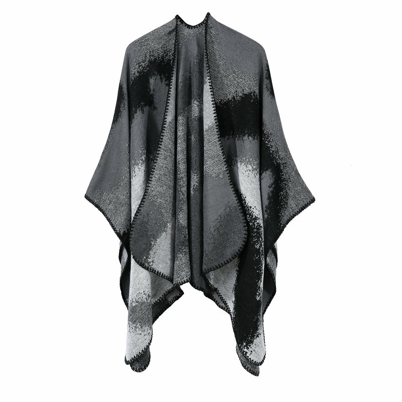 A new and popular European and American women's shawl cape with multi-color faux cashmere rendered autumn and winter oversized and thickened slit scarf, versatile shawl and scarf detail image 3