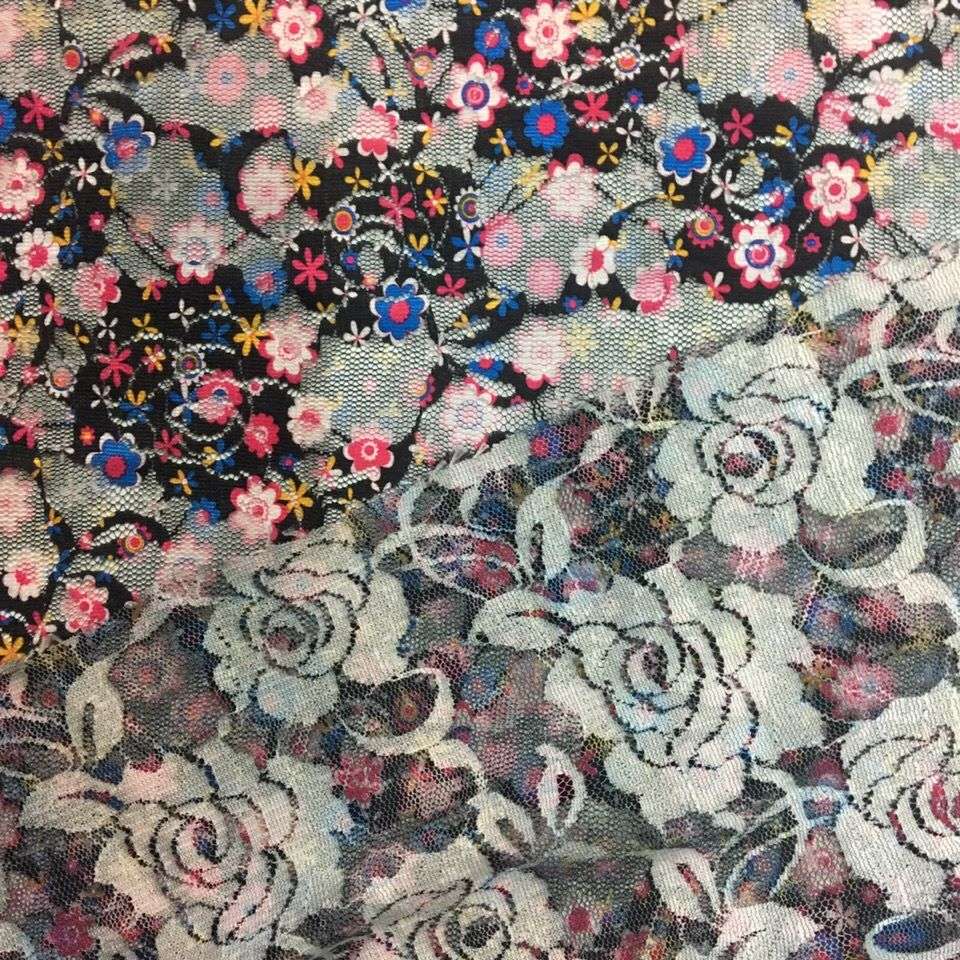 Small floral print heat transfer lace fabric, mesh fabric, elastic dress, children's wear, stage dress, gauze curtain clothing pic 10