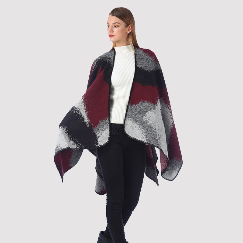 A new and popular European and American women's shawl cape with multi-color faux cashmere rendered autumn and winter oversized and thickened slit scarf, versatile shawl and scarf detail image 2