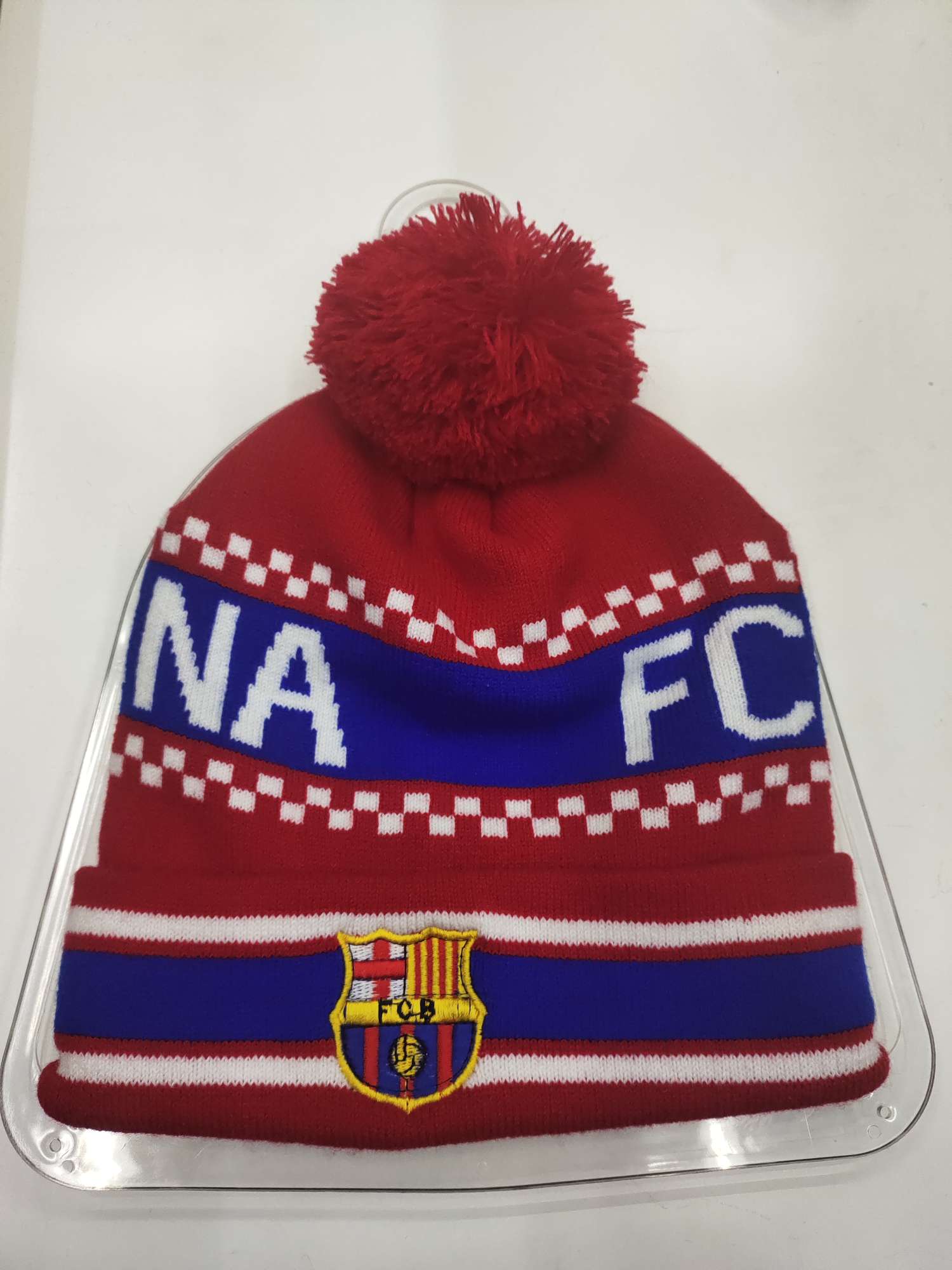 提花带球针织帽