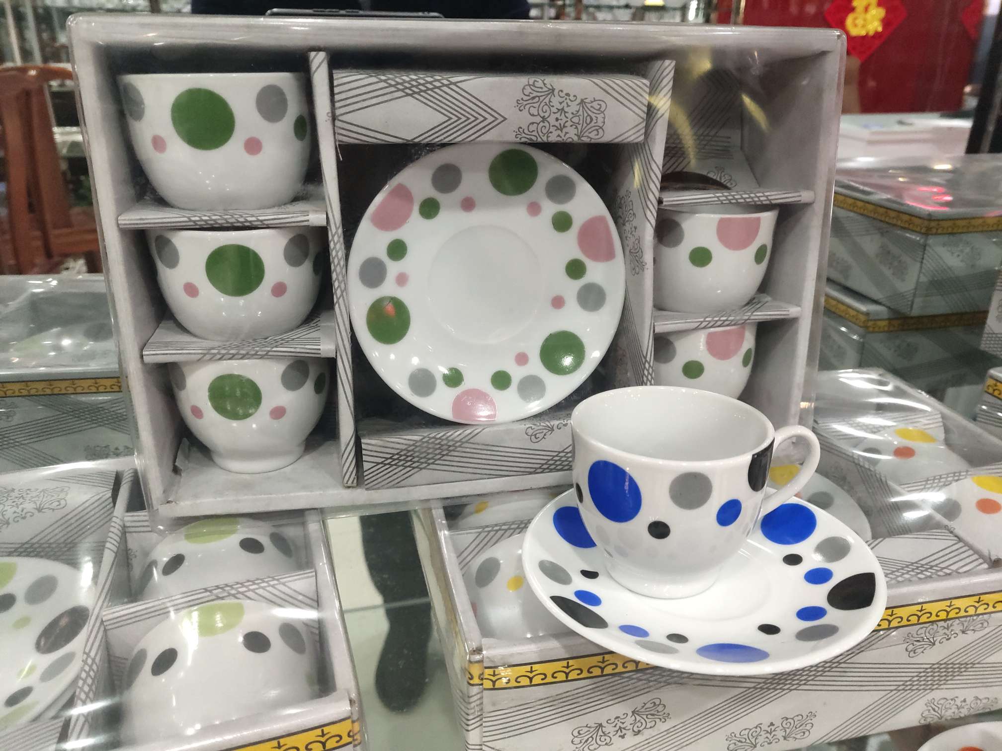 原点图案陶瓷套装六杯六碟适用于家庭餐厅酒店1