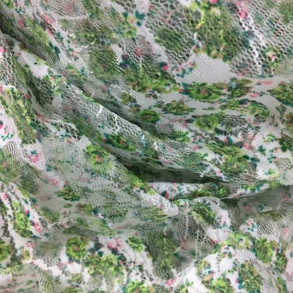 Small floral print heat transfer lace fabric, mesh fabric, elastic dress, children's wear, stage dress, gauze curtain clothing Specification image