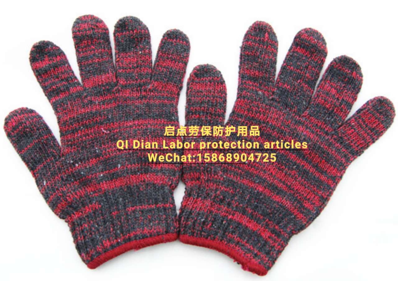 劳保手套 红花线手套 全棉针织加厚耐磨防滑纱线手套 防护劳保手套厂家直销图