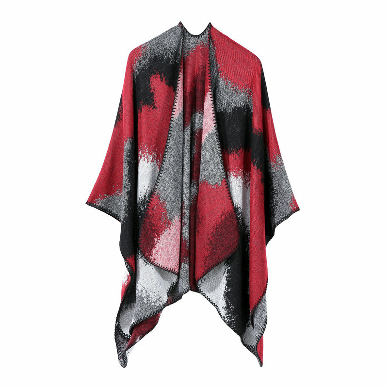 A new and popular European and American women's shawl cape with multi-color faux cashmere rendered autumn and winter oversized and thickened slit scarf, versatile shawl and scarf detail image 5