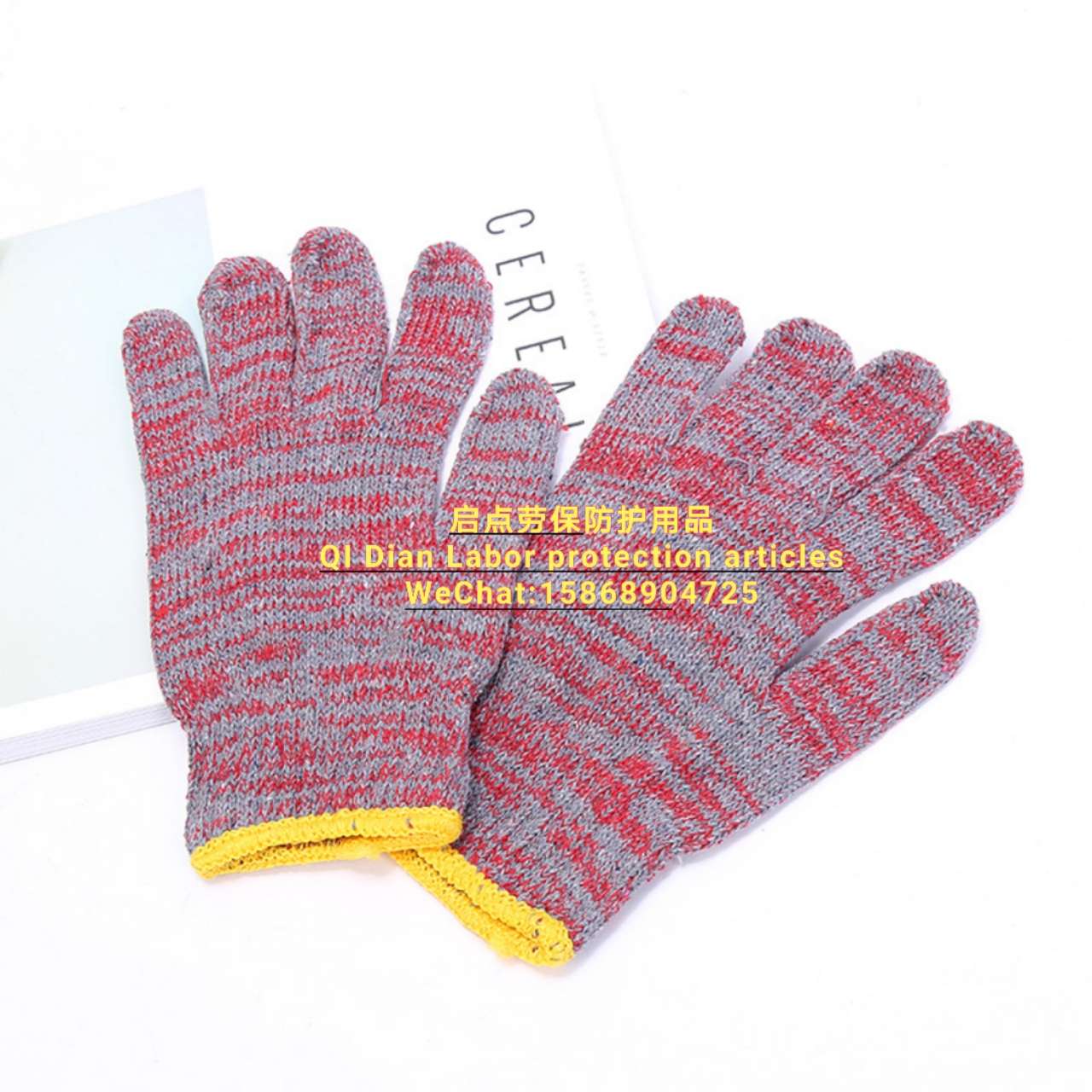 劳保手套 红花线手套 全棉针织加厚耐磨防滑纱线手套 防护劳保手套厂家直销详情图6