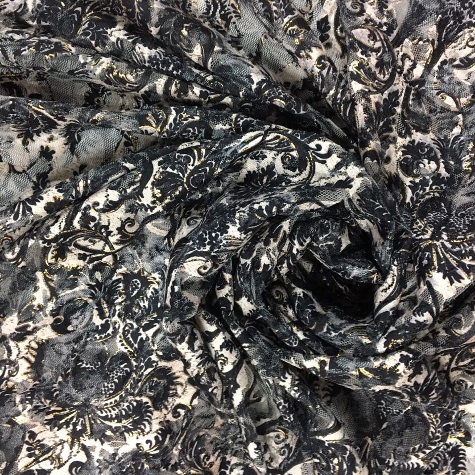 国潮民族风黑色连衣裙上衣 蕾丝印花 布料微弹微透需内衬围巾围脖泳装详情6