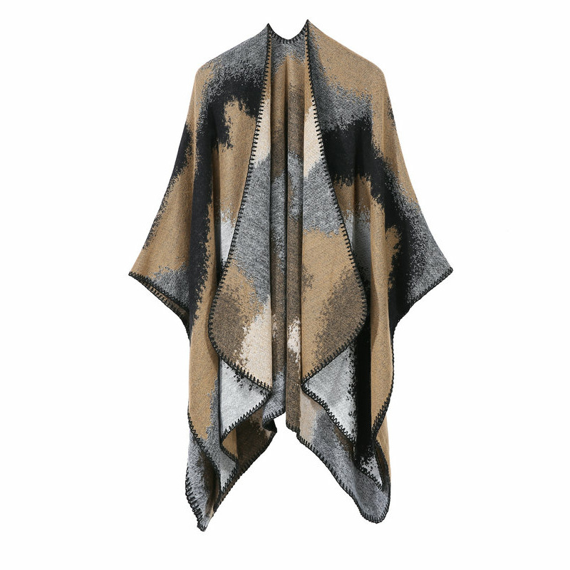 A new and popular European and American women's shawl cape with multi-color faux cashmere rendered autumn and winter oversized and thickened slit scarf, versatile shawl and scarf detail image 6