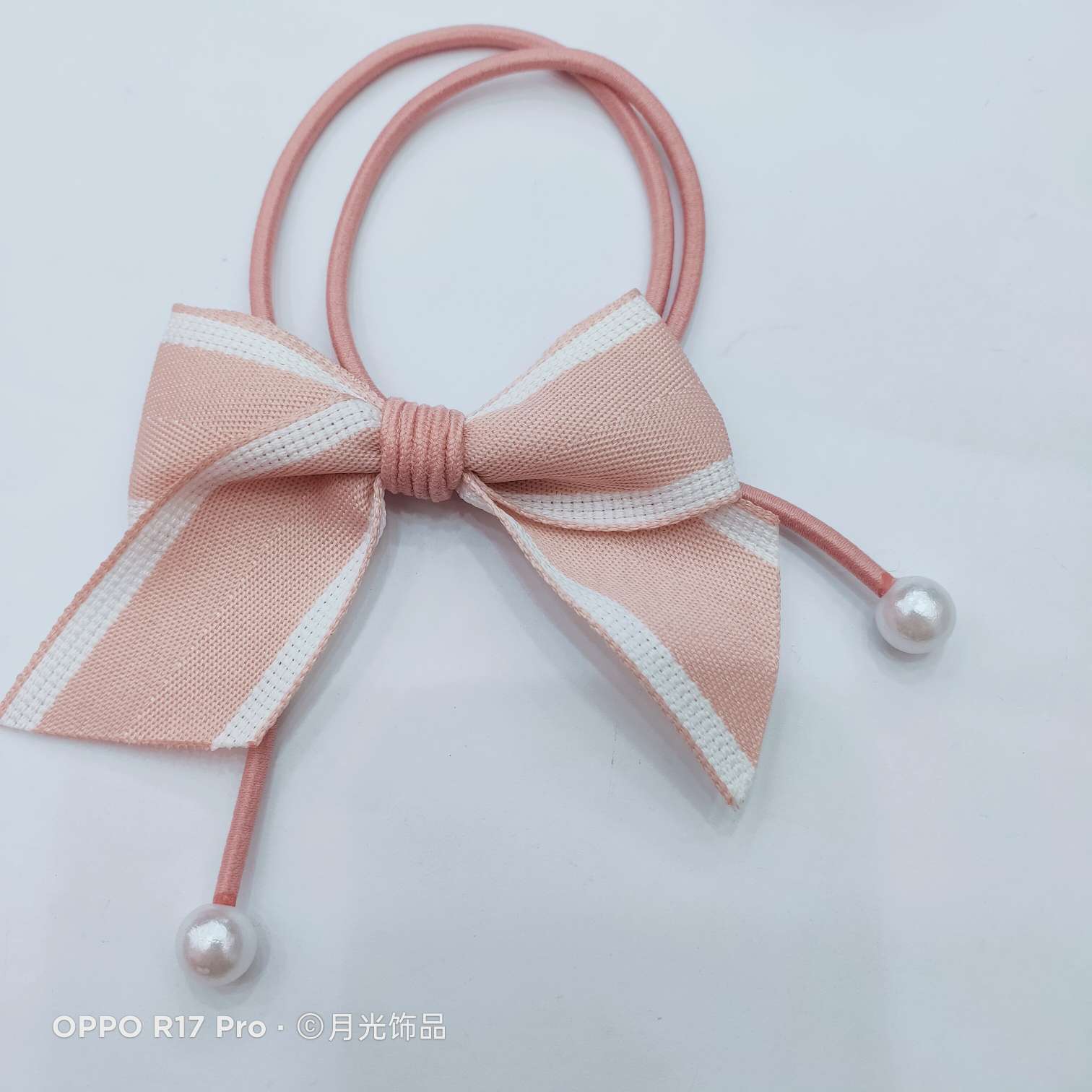 Korean popular fashion pearl bow, webbing, ribbon, hair tie, hair rope, rubber band and leather case details Picture