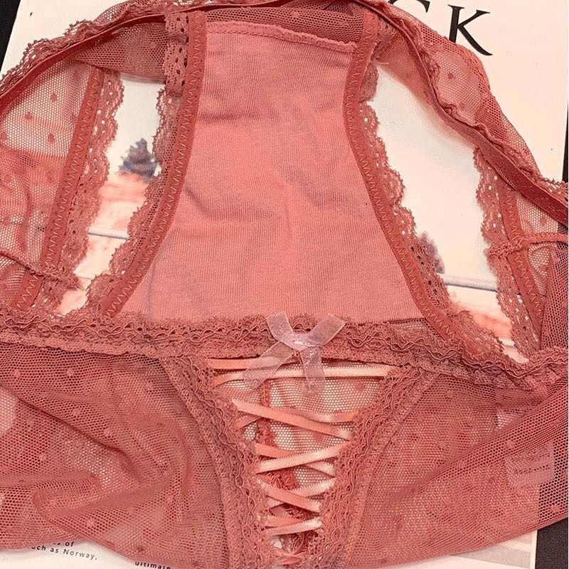 蕾丝绑带内裤女低腰式性感情趣女内裤黑色透明诱惑女士