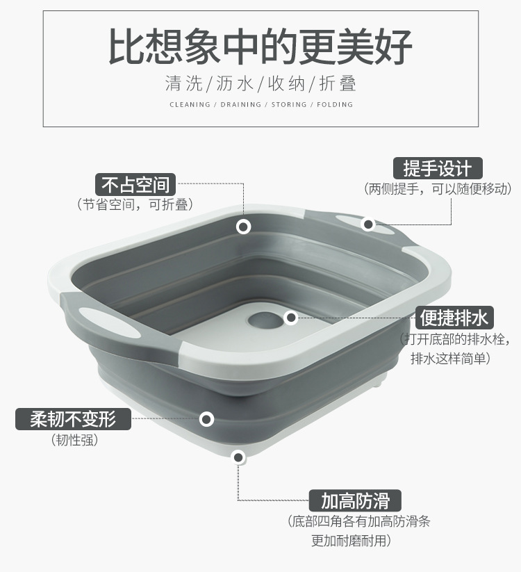 折叠多功能菜板家用防霉塑料砧板切菜板洗水果洗沥水篮厨房洗菜篮详情图6